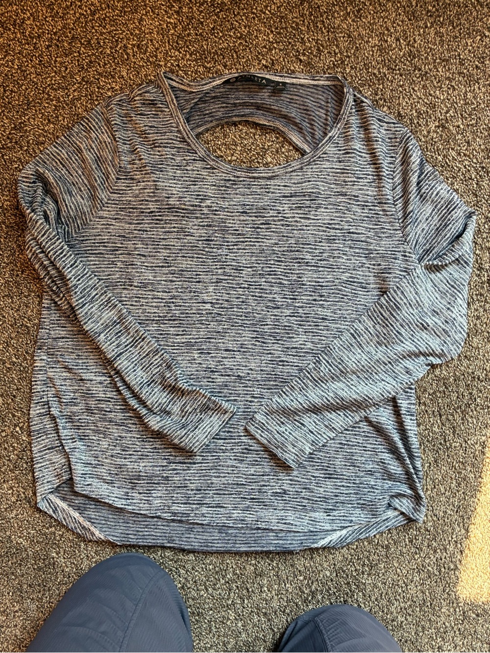 Athleta Striped Long-Sleeve Crewneck Top - Navy/White